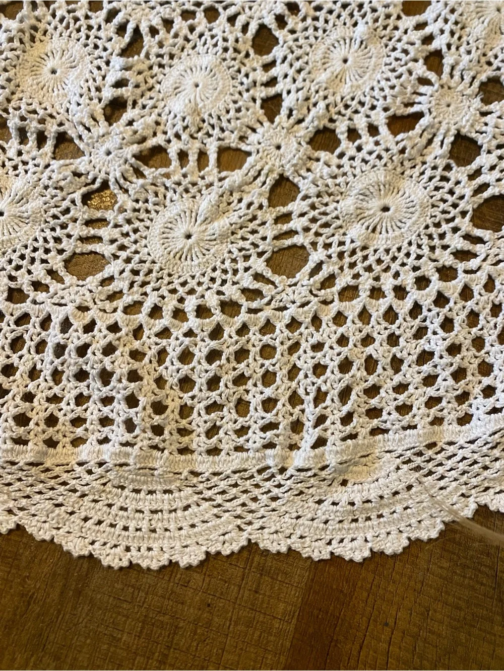 Beautiful Vintage Handmade Crochet Oval Tablecloth - White